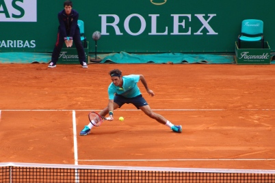 Roger Federer sliding for a low volley - April 15, 2015 @CelinaLafuenteDeLavotha