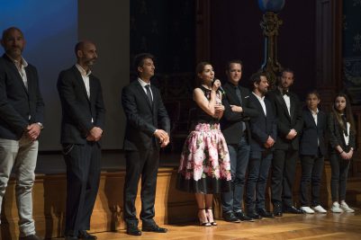 Italian actress Caterina Murino (Sofia) with Pierre Frola and the rest of the cast of Deep @Michel Dagnino