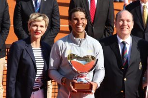 Princess Charlene and Princess Albert surround World No. 1 Rafael Nadal winner of the Rolex Monte-Carlo Masters 2018 @CelinaLafuentedeLavotha
