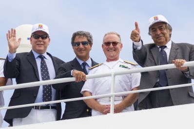 Prince Albert, Agostino Randazzo, Amiral Salvatore Gravante and Mayor Leoluca Orlando at departure of Palermo/Monte-Carlo regatta 2018 @Carlo Borlenghi/CVS